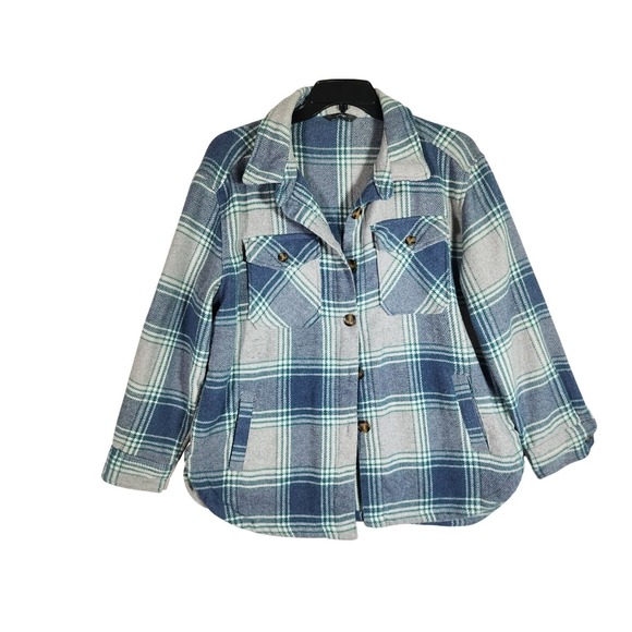 Member's Mark Tops - Womens L Blue Green Plaid Shacket Coastal Grandma Cabin Outdoor Flannel Fall